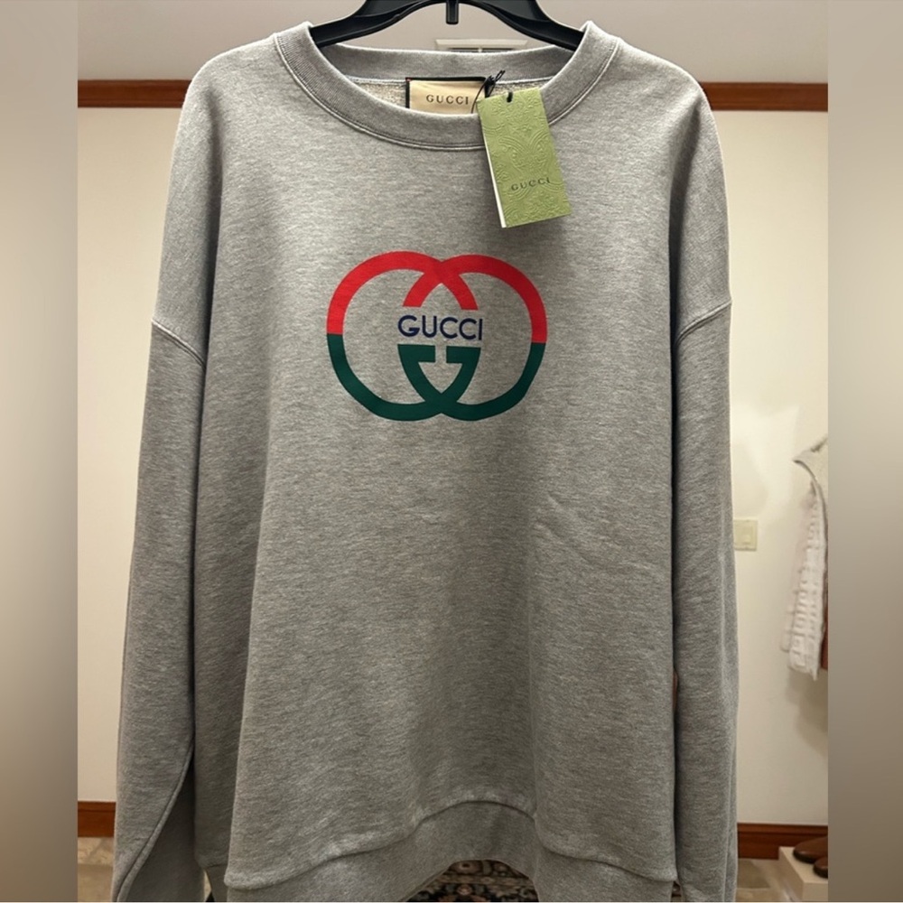 Men’s Gucci jersey cotton printed GREY MELANGE interlocking G sweatshirt size XL - Picture 1 of 10